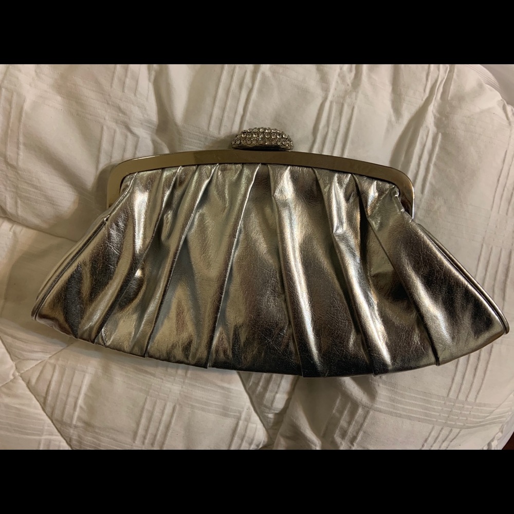 silver clutch with embellishment